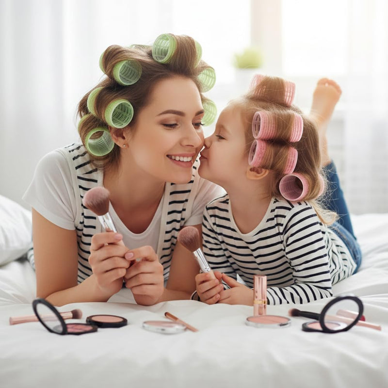  [AUSTRALIA] - Hair Rollers,Rollers for Hair Volume,6PCS Salon Velcro(Pink Green) | for Hairs with 3 Sizes, Self Grip Curls Rollers Set ,DIY Curling Tool Curls and Styling of LongHair, ShortHair Bangs Pink Green