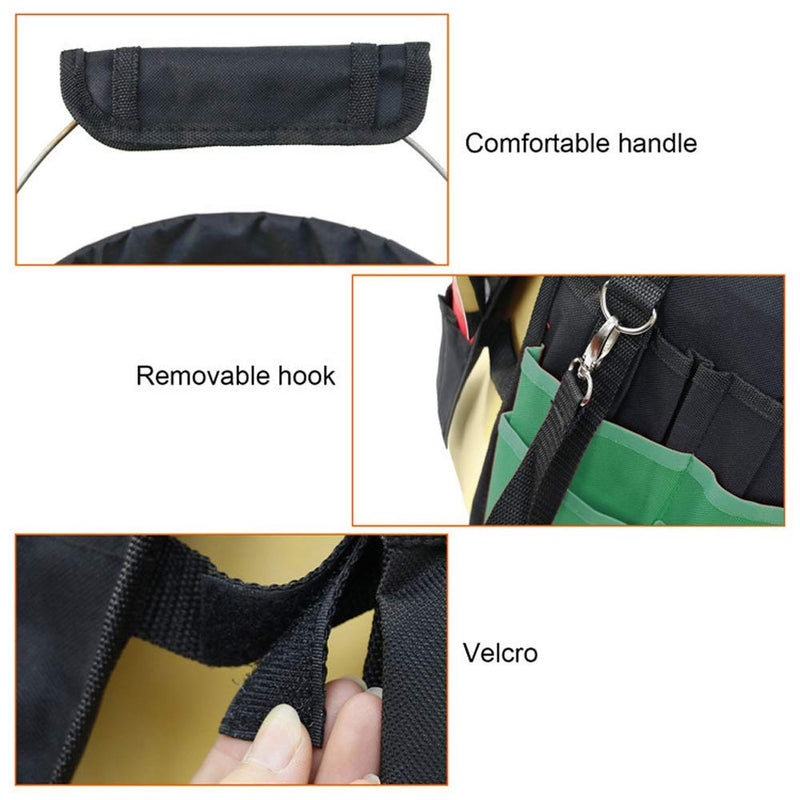Green Gardening Tools Organizer 5 Gallon Bucket Tools Kit Storage Organizer with Handle, Garden 42 Pockets Tools Management Bucket Bag Trays, Insert Bucket Boss Tools Organizer (Tools Excluded), Black, 17.91 inch x 11.81 inch Green