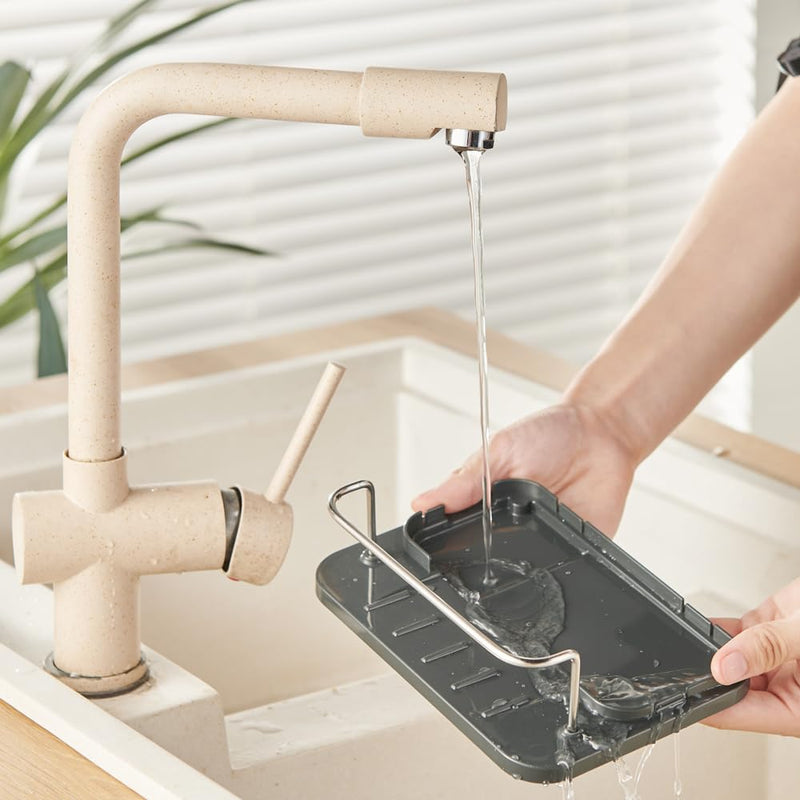 Dish Soap Dispenser 3-in-1 Sponge Holder for Kitchen Sink Stainless Steel, Rustproof