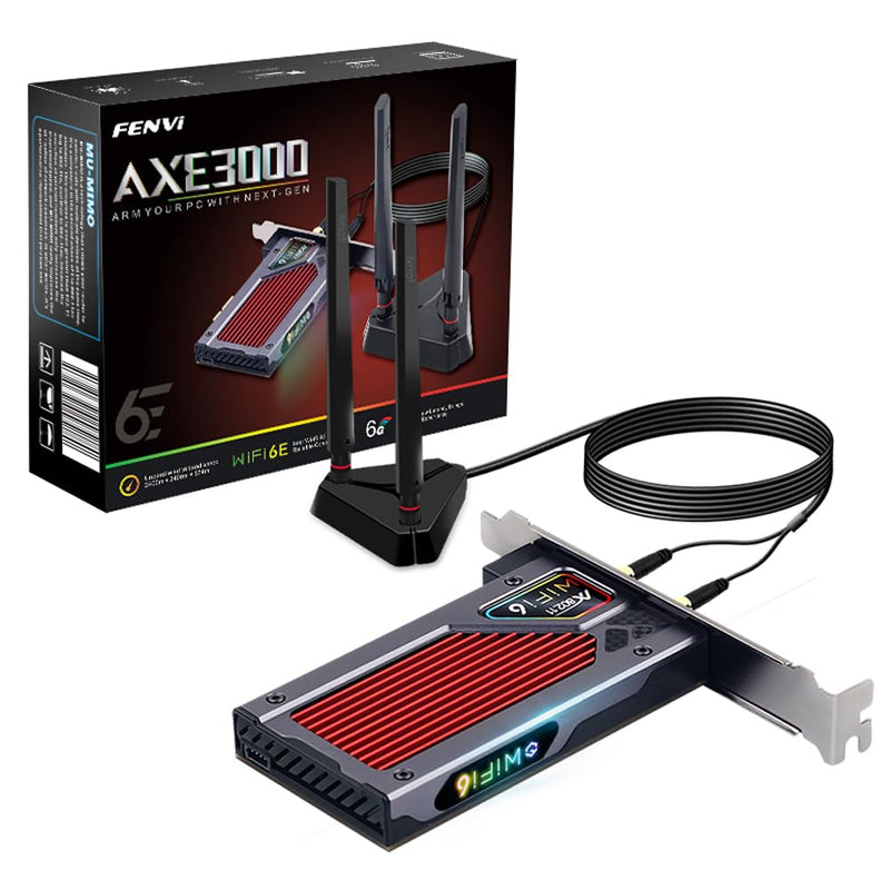 fenvi AX210 WiFi 6E PCI-E WiFi Adapter BT5.2 RGB Gaming 802.11ax ac 160MHz 2.4GHz 5GHz 6GHz Tri-Band 5400Mbps AX210NGW Desktop WiFi Card for PC Windows(Only WiFi 6E Router Antennas Support 6Ghz Band)