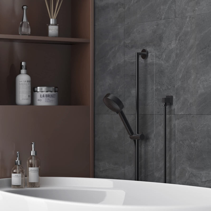 Wall Mounted Supply Elbow, Wall Elbow for Hand Shower, Solid Brass Square Wall Supply Elbow, Check Valve Included (Square, Matte Black)