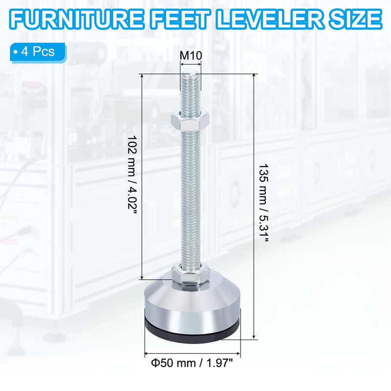 PATIKIL Furniture Leveling Feet 2" Dia Base M10 Thread, 4 Pcs Carbon Steel Adjustable Threaded Furniture Leveler Screw on Leg Levelers with Pads for Desk Chair Cabinet, Black D50*M10*L100