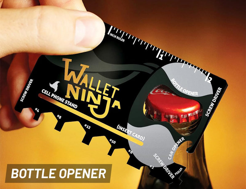 Wallet Ninja Multitool Card – 18 in 1 Credit Card Size Multi-Tool for Quick Repairs, EDC Survival Gear, Bottle Opener, Camping – Cool Gadget and Stocking Stuffer – Black (2) 2