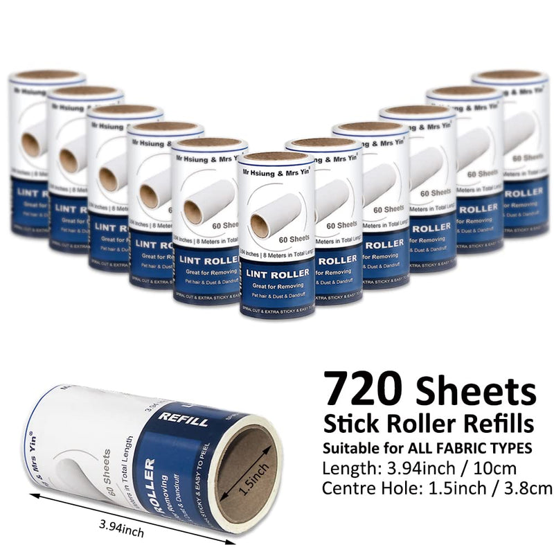 720 Sheets Lint Roller Refills (12 Pack) – Extra Sticky Refills for Lint Roller, Clothes & Pet Hair Removal, Dog Hair Remover, Lint Brush – Value Pack, Great Value for Money 12 Refills