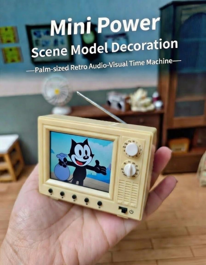 Mini Retro TV, Pixel Pocket Tiny TV, 2.4 Inch HD 480p with 8GB Storage, Support USB Upload Video, 180 Minutes of Battery Lifeg 1:12 Scale Classics for Dollhouse Miniature Scenes Gift1 (Yellow) Light Yellow