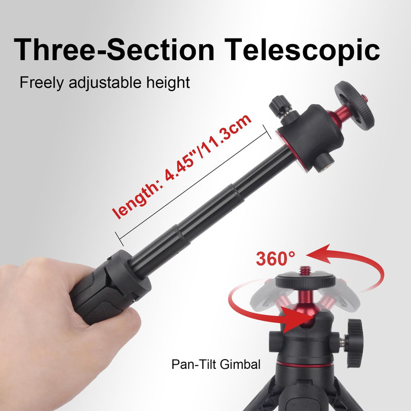 Extendable Mini Tripod Selfie Stick Kits, Vlogging Tripod Camera Handheld with 360° Ball Head/Cold Shoe/3-Section Adjustment, Desktop Camera Stand for Phone/DSLR Action Cams (SY028)