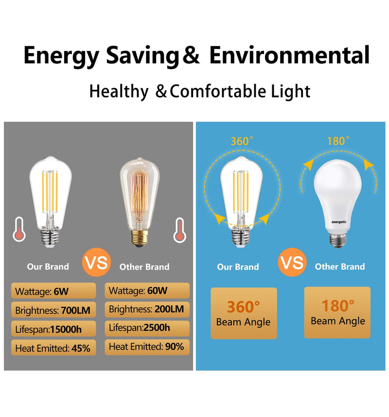 BORT ST58/ST19 Vintage LED Edison Bulbs, 6W Equivalent 60W Filament Light Bulbs, Dimmable 700LM, E26 Base LED Bulbs, Clear Plastic (Daylight White, 12 Pack) Daylight White