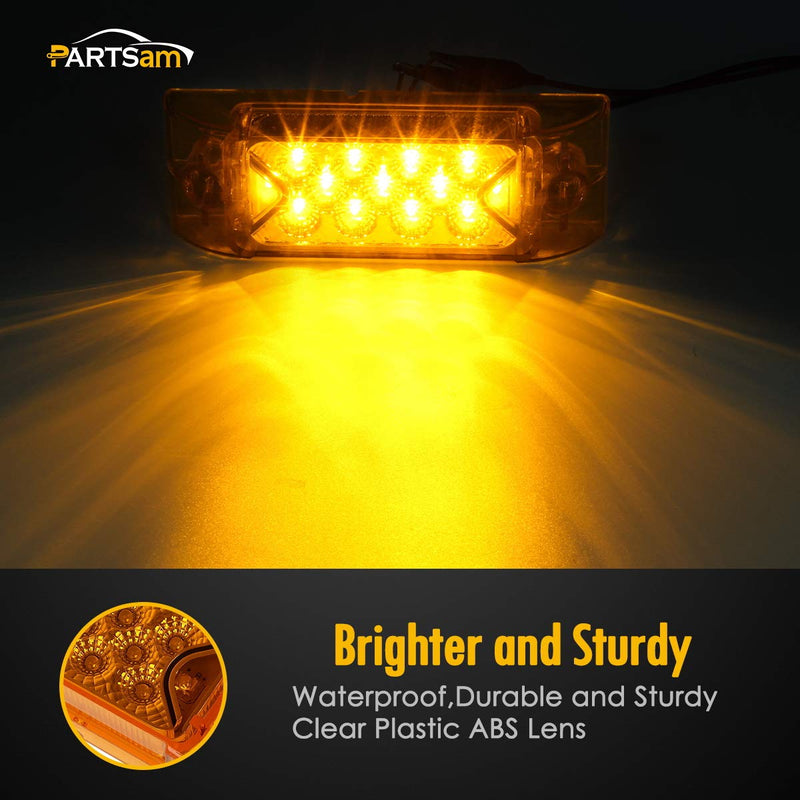Partsam 2Pcs 6" Amber 13 LED Reflective Rectangle Side Marker Clearance Light [DOT Approved], 6x2 Turn Siganals LED Marker lights for Trailer Truck RV Camper Motorhome, 12V 2*Amber