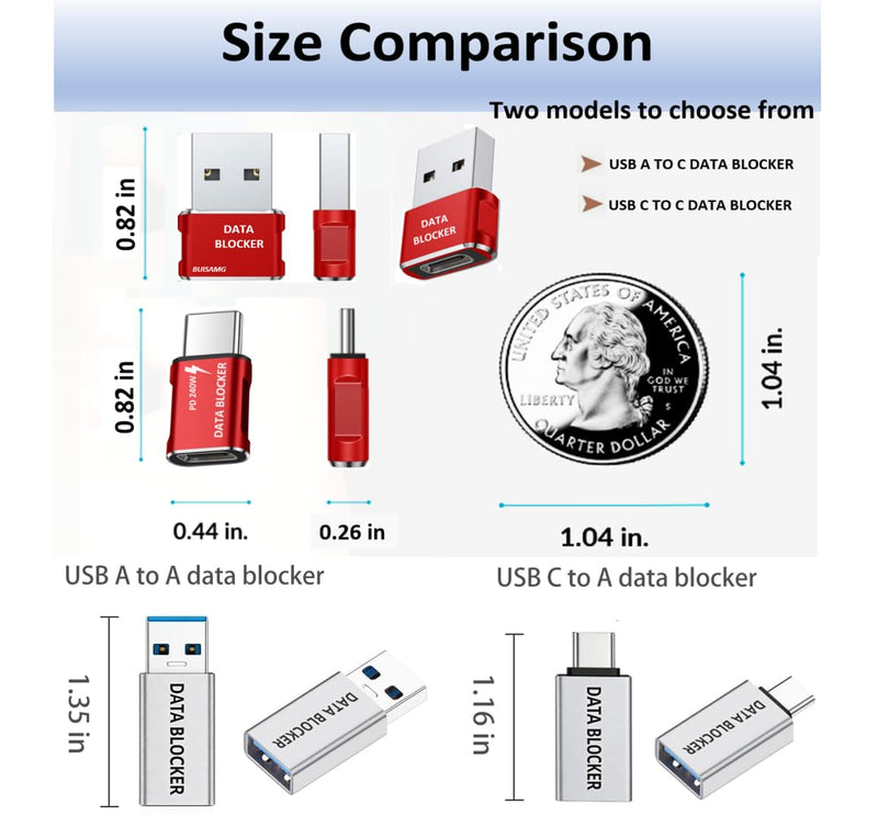 USB Data Blocker, Protect Against Juice Jacking, Refuse Hacking, USB C Data Blocker for iphone17 16 and Any Mobile Phone Charge, Only Charging (8-Pack) 8-Pack