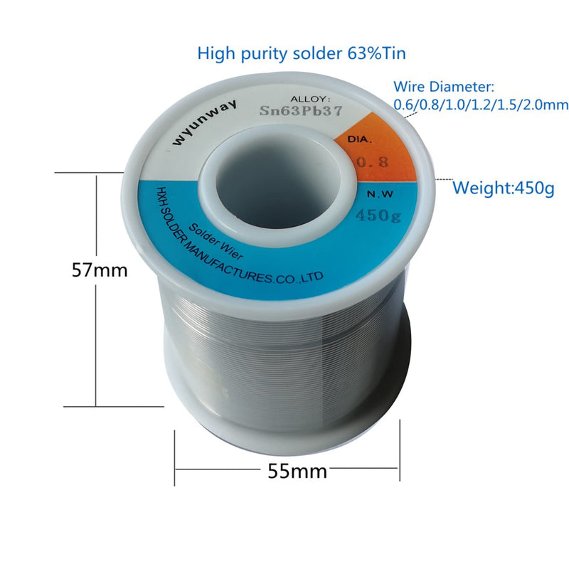 Solder Wire 63/37 Tin/Lead with Flux Rosin Core for Electrical Soldering weight 1Lb(450g) 0.8mm(0.032") 0.8(0.032") 450g(1Lb)