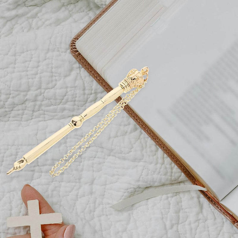 LOGOFUN Jewish Bible Reading Pointer Tool Elegant Metal Finger Torah with Gold Crown Head for Mitzvah Wedding Party Decorations - 17cm