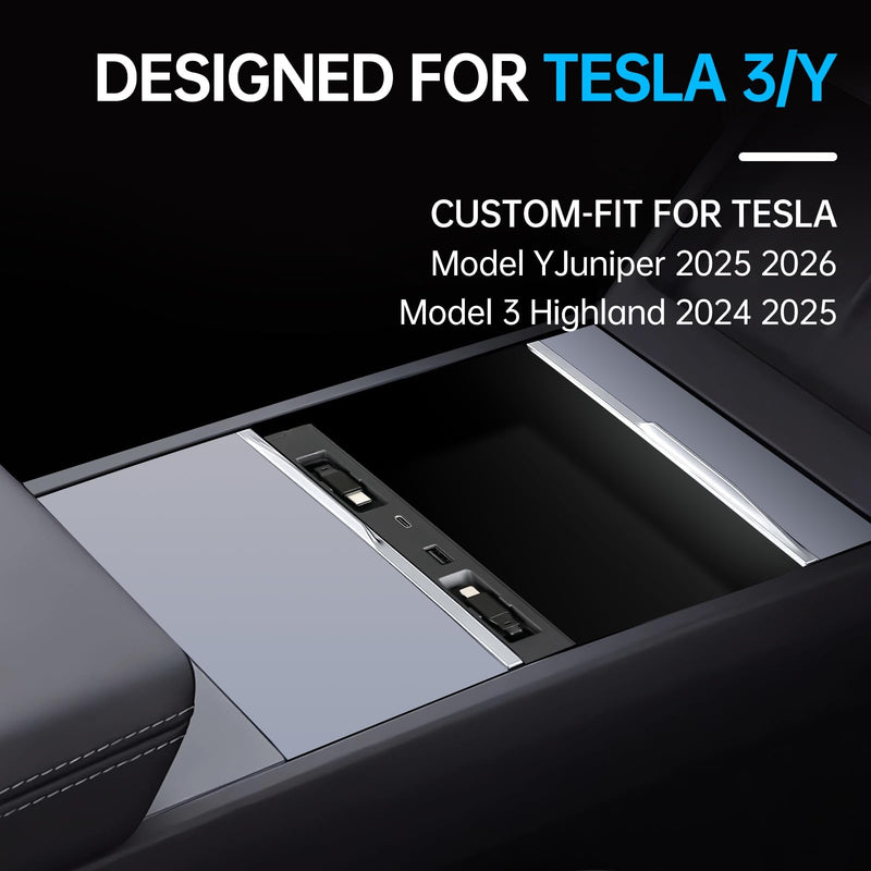 USB Hub for Tesla Model Y Juniper 2025 2026 Model 3 Highland 2024 2025 with Sunken Design, 99W 4 in 1 Multi Ports Fast Charger with Retractable Cable Docking Station fit Center Console Adapter