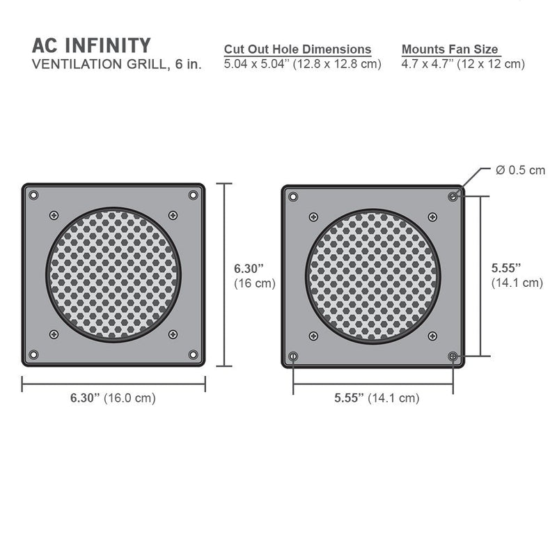 AC Infinity Ventilation Grille, for PC Computer AV Electronic Cabinets, Also mounts one 120mm Fan 6 Inch