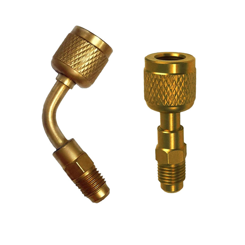 R32 R454B Brass Adapter 45 85 degrees combination, 1/4 Inch Female to 1/4 Inch Male Reverse Thread, for R-454B/R-32 A2L Refrigerant Adapter Set Tanks