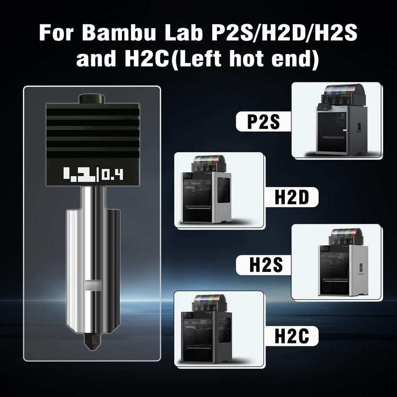 Original 0.2MM X2D/H2C/H2S/H2D/P2S Hotend for Bambu Lab X2D/P2S/H2 Series 3D Printer, Ultra-Fine Detail Stainless Steel Nozzle, High-Temp Resistance Quick Swap Extruder Print Head Replacement Parts P2S/X2D/H2 Series