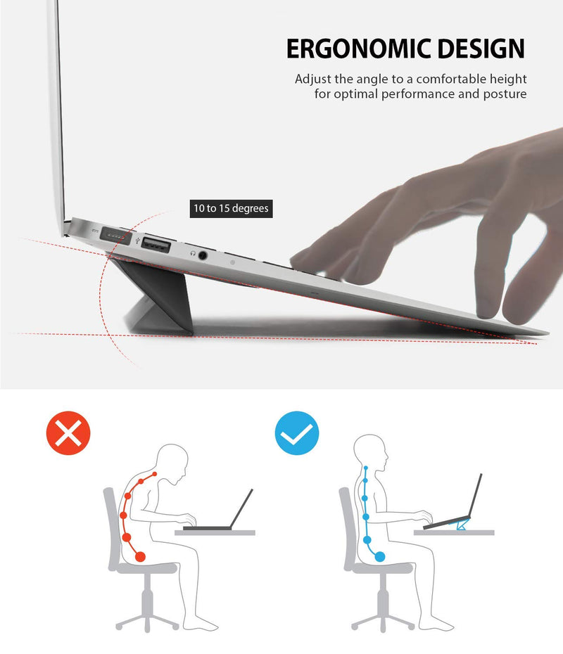 Ringke Laptop Stand Anti-Slide Smart Folding Portable Slim and Weightless Adhesive Stand for Laptop, iPad, Tablet, and More - Black