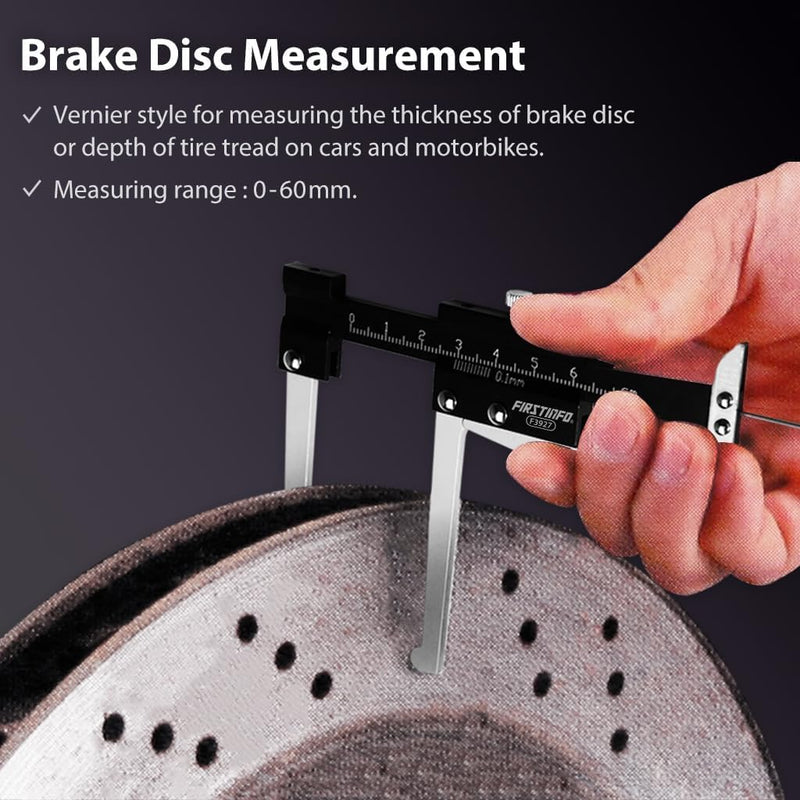 Disc Brake Micrometer Metric Brake Disc Depth Measuring Caliper, 0-60mm High Precise Tire Tread Depth Gauge 0.1mm Accuracy Portable, Manual Auto Brake Disc Depth Gauge