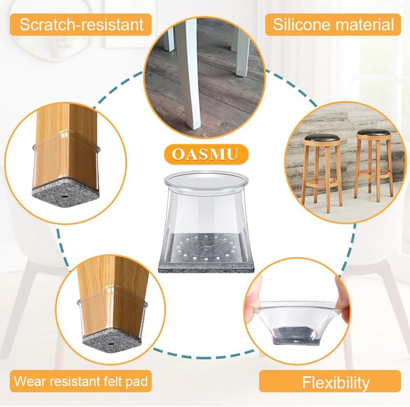 32 Pcs Square Chair Leg Protectors for Hardwood Floors,Felt Furniture Floor Protectors with Silicone Caps, Extra Large Size (Fits Chair Legs with Side Length: 1-5/8" to 2") Square X-Large Clear-32pcs
