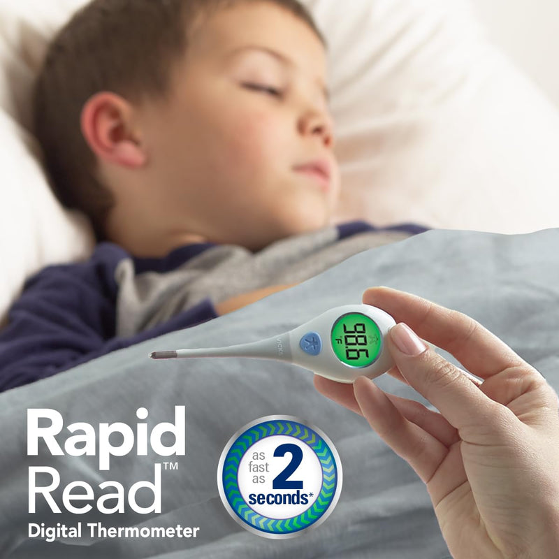 Vicks RapidRead Digital Thermometer, Temperature Readings in 2 Seconds, Use as Oral Thermometer for Adults and Baby, Rectal Thermometer or Under Arm, Water Resistant