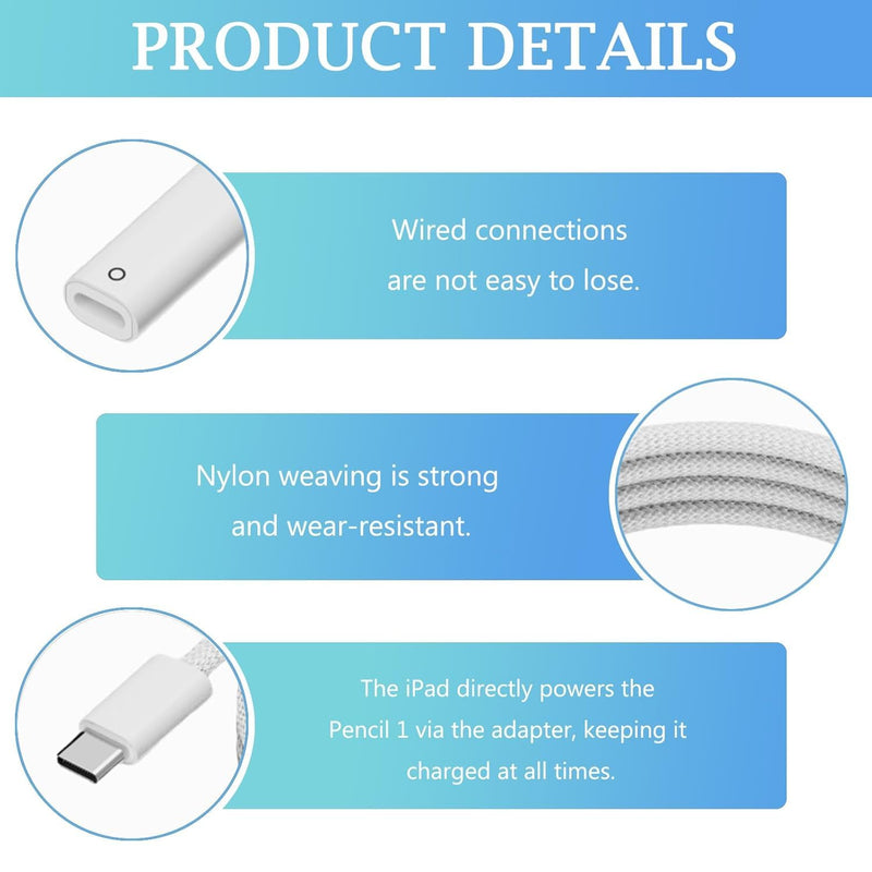 USB-C Charging Cable for Apple Pencil 1st Generation, Fast Charging & Bluetooth Pairing, Charger Adapter Compatible with iPad 10th Gen 2022 and 11th Gen 2025, USB-C Connector Charger Cord 3.3FT