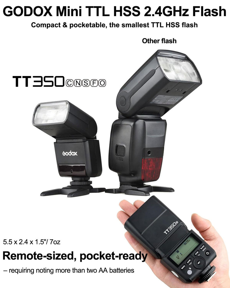 Godox TT350 Mini Thinklite TTL Flash for Sony Cameras (TT350S) – 2.4G Wireless, GN36, 1/8000s HSS Speedlite with Diffuser & Filter