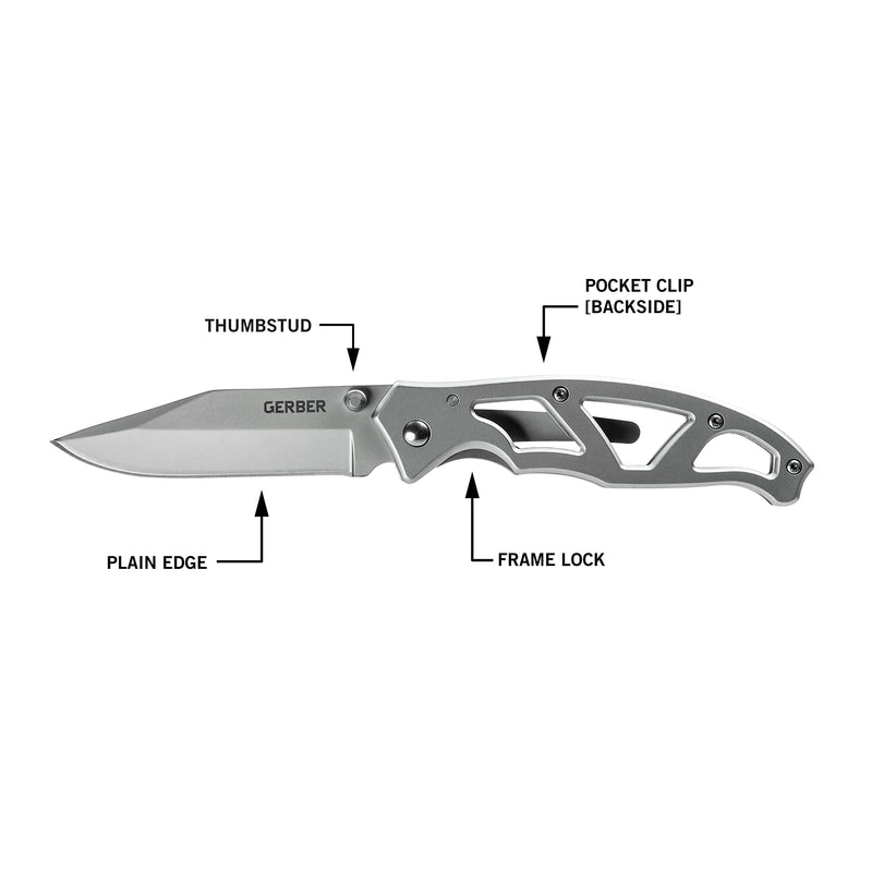 Gerber Gear Paraframe I EDC Folding Pocket Knife with Clip, 3" Fine Edge with Safety Frame Lock, Stainless Steel 3" Paraframe I (Fine Edge - Stainless Steel)