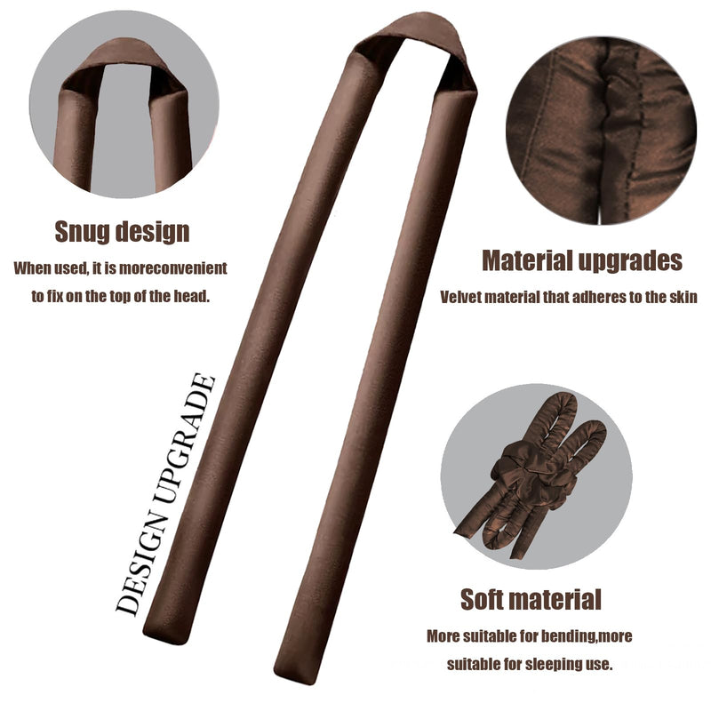 Heatless Hair Curler Overnight 11Pcs Set, 2 Sizes of Hair Rollers for Women with Bonnet to Sleep In, No Heat Curlers with Scrunchies and Clips, for Long and Medium Hair (Brown) Brown