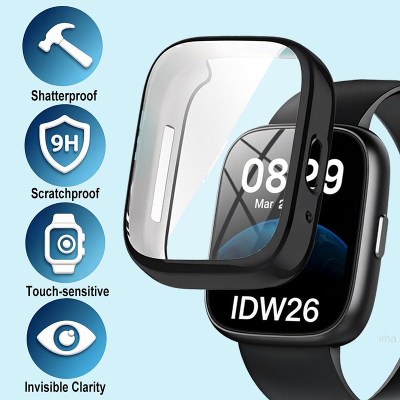 TPU Case with Built-in Screen Protector for Cillso LODIMEKE IDW26 1.83" Fitness Tracker Smart Watch, Full-Body Protection, 9H Shockproof Black
