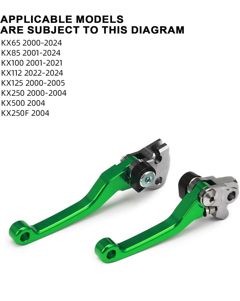 JFG RACING Dirt Bike Foldable Clutch Brake Levers,Clutch Lever Breakaway Levers for KX65 00-23/KX85 01-23/KX100 01-21/KX250 00-04/KX125 00-05/KX112 22-23/KX500 KX250F 2004 Green
