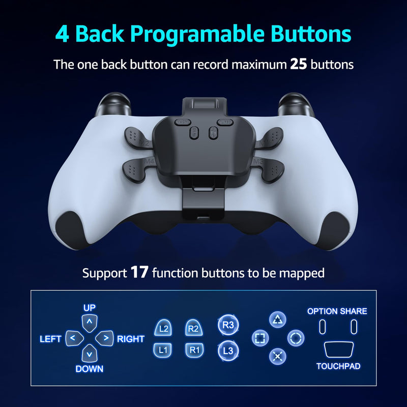 Akalyptra Back Paddles Attachment for PS-5 Controller with Microphone Function, Wired Plug & Play with 4 Programmable Back Buttons, Support Turbo/ Remap/Combo/Controller Button Swap Functions, Compatible with PS-5 Console/PC/MAC(Black, 7.2FT) Black