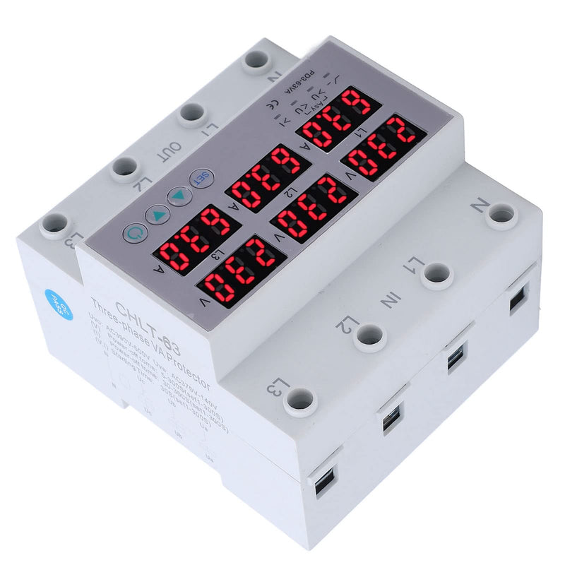 Digital 3 Phase DIN Rail Voltmeter Ammeter, AC230-300V Electricity Usage Monitor, Watt Kwh Frequency Power Factor Meter Multimeter Current Power Tester (63A)
