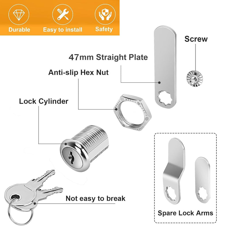 5/8 Cam Locks - 5/8 Diameter Cam Lock Keyed Alike Cabinet Locks Secure Files Drawers Mailbox RV Cylinder Replacement Lock Set, Camper Door Tool Box, Zinc Alloy(12 Pack) 5/8inch