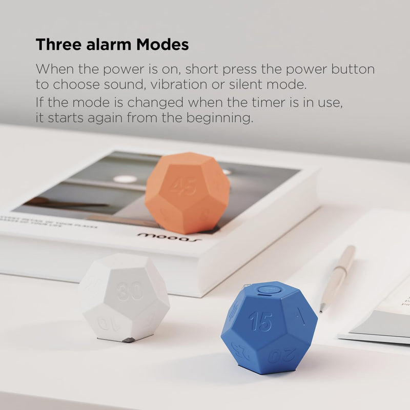 mooas Dodecagon Time Ball Rechargeable Mini Timer (White), 11 Preset Times, Desk & Study Productivity Timer, Sound/Vibrate/Mute, Easy to Use White