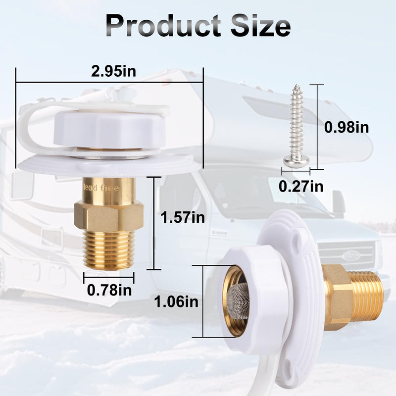 RV City Water Inlet with Check Valve – RV Water Inlet Connection, RV Water Fill Inlet with 3/4" NH Female to 1/2" NPT Male, Ideal for RVs, Travel Trailers, Camping, and Boats in White