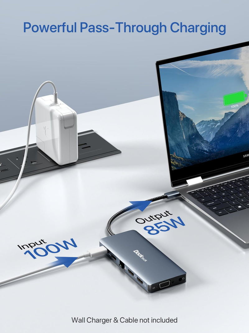 USB C Docking Station, dockteck 12 in 1 USB C Hub Adapter with 2 HDMI 4K, VGA, Ethernet, 4 USB-A Ports, Audio, 100W PD, SD/TF Card Reader for MacBook Pro Air, XPS, Surface 12 IN 1 Space Grey