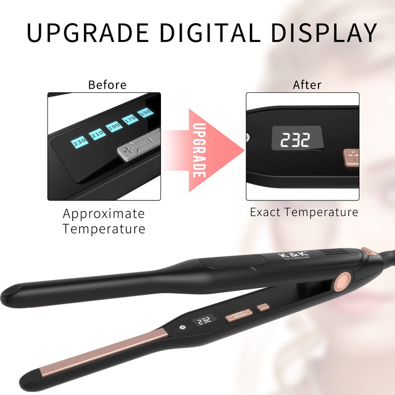 K&K 0.3 Inch Mini Pencil Hair Straightener with UK Plug for Short Hair | 0.3" ULTRA-SLIM PLATES: Extra-narrow ceramic floating plates reach close to roots ideal for short hair pixie cuts & beards.
