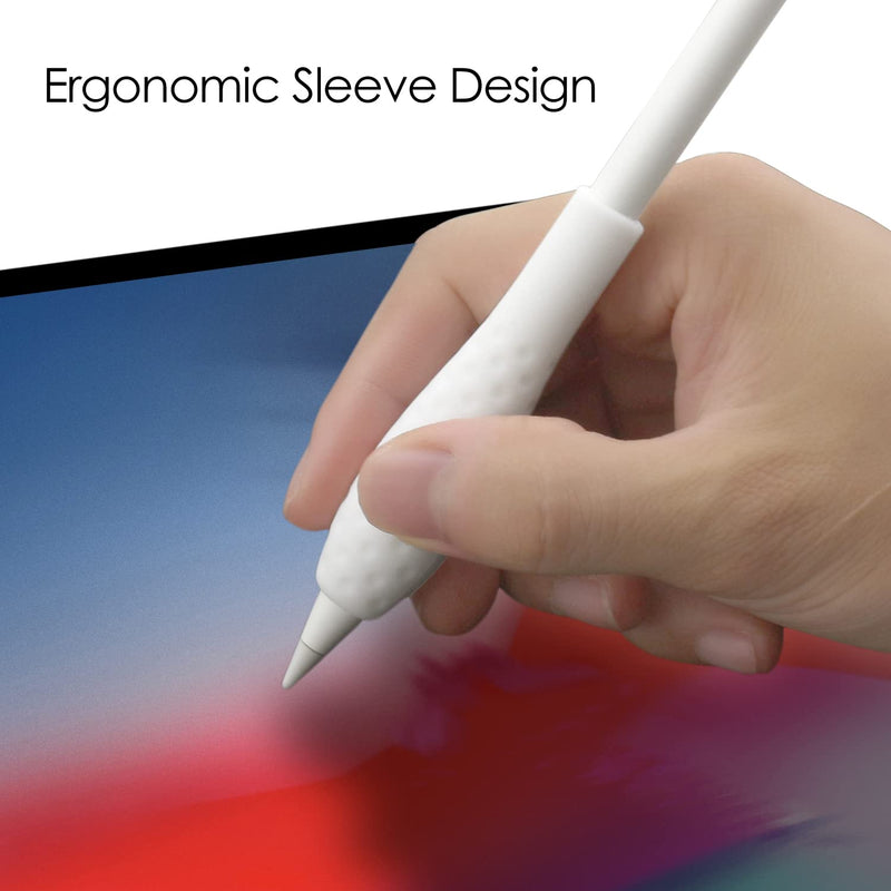 ProElife Ergonomics Grip Holder Silicone Protective Sleeve Cover for Apple Pencil 1st 2nd Generation iPad Pro 11'' 12.9'' 2021/2020/2018 Stylus Accessories Kits (White) White