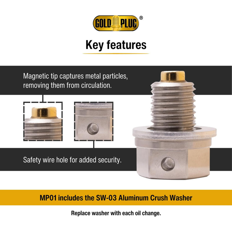 GoldPlug | Made in USA | Stainless Magnetic Drain Plug | Fits Most Honda Motorcycles | M12x1.5 | MP01 | SW03 Washer Included | M12x1.5-MP01