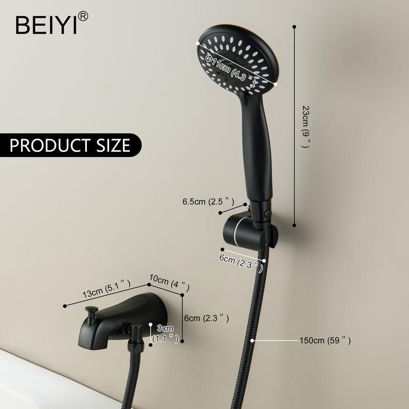Tub Spout with Diverter Matte Black, 5 Settings Metal Bathtub Faucet with Sprayer High Pressure Bath Tub Faucet Set