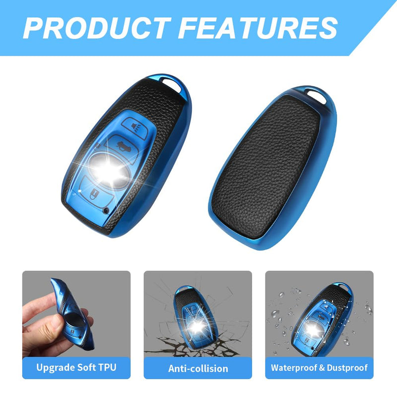 QBUC for Subaru Key Fob Cover Case with Keychain,Car Key Holder fit for Subaru Crosstrek Forester Outback Ascent Impreza Legacy BRZ WRX Sti 4 Buttons Smart Key(Blue) A:blue