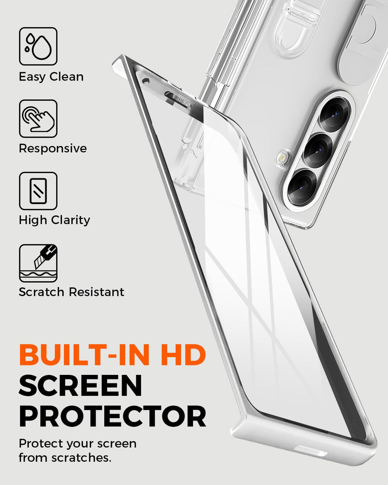 NINKI Transparent Hand Strap for Samsung Galaxy Z Fold 8 Ultra Case with S Pen Holder & Stylus,Shockproof Slim Hinge Screen Protector + Kickstand Grip Cover for Samsung Z Fold 8 Ultra Case S Pen Clear