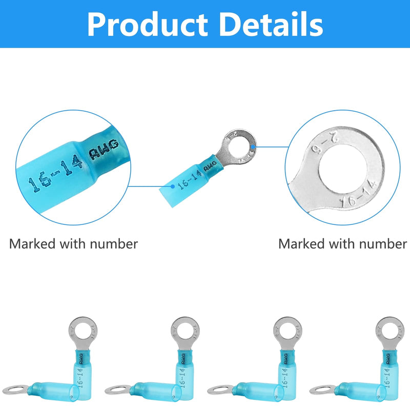 270PCS Marine Grade Heat Shrink Wire Connectors, AWG 22-10 Electrical Eyelet Kit, Waterproof Eyelet Connectors Incl. Ring Fork Spade Butt Splices Hook Crimp Terminals