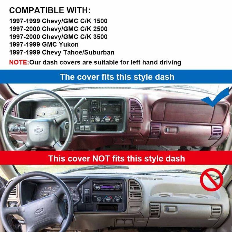 Dash Cover Custom Fit for 1997-2000 Chevy Chevrolet/GMC C1500 C2500 C3500 K1500 K2500 K3500, 1997-1999 GMC Yukon/Chevy Tahoe, 1999-2000 Cadillac Escalade,Dashboard Cover Mat Pad (Gray) Gray