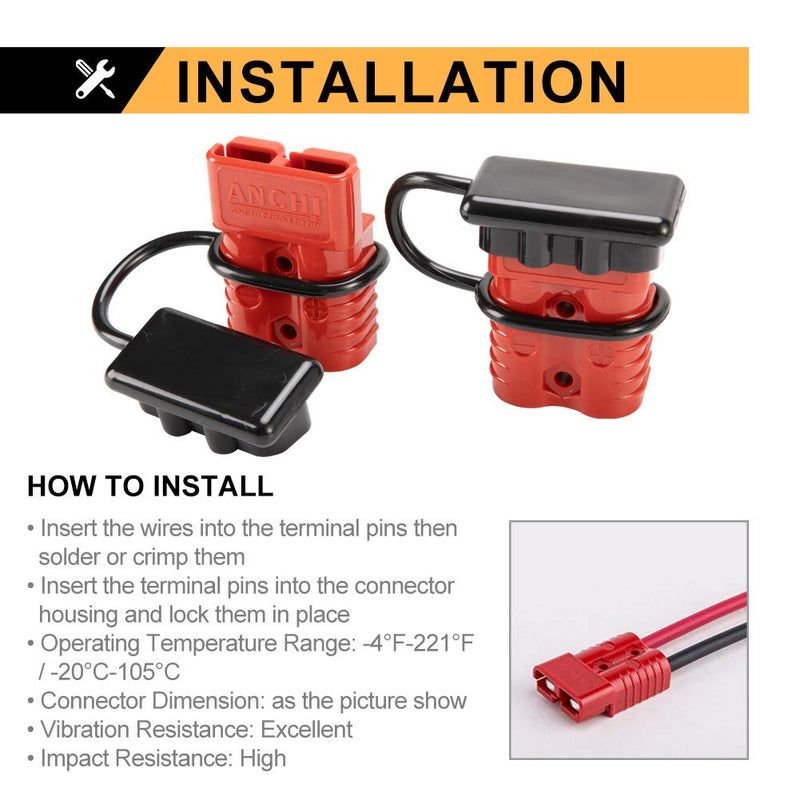 BUNKER INDUST 175A 1/0AWG Battery Quick Connect Wire Harness Plug Kit Battery Cable Quick Connect Disconnect Plug for Winch Auto Car Trailer Driver Electrical Devices,2 Pcs,Red red