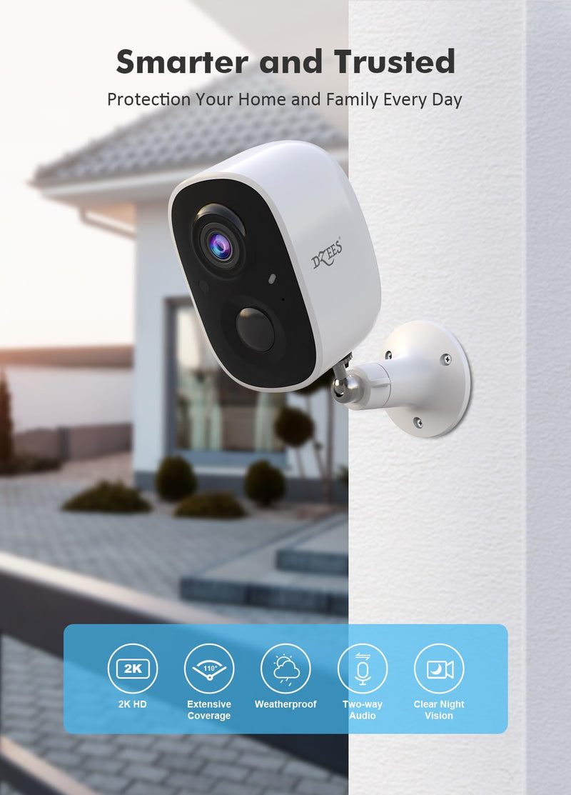 Dzees Security Cameras Wireless Outdoor - Spotlight & Siren, 2K 3MP Upgrade WiFi Cameras for Home Security, AI Motion Detection, Color Night Vision, 2-Way Talk, Waterproof