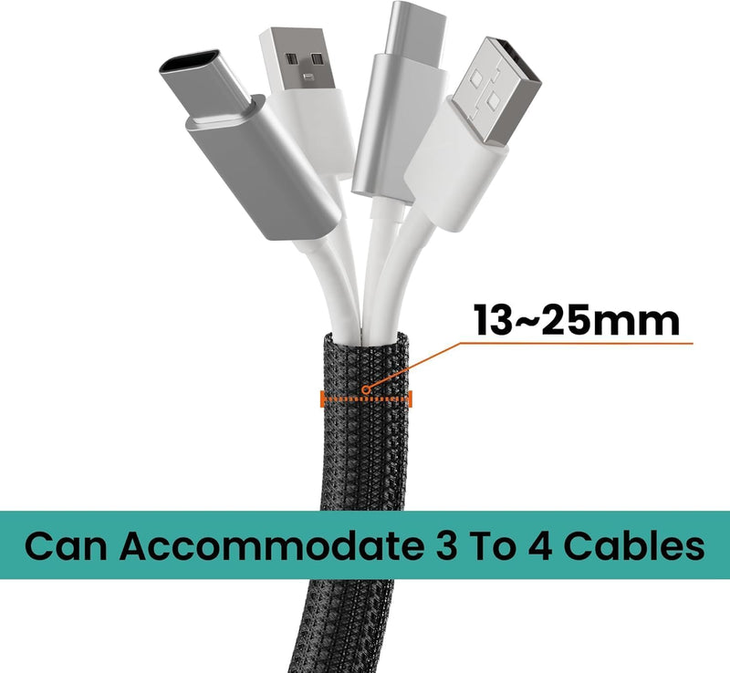 Cable Management Sleeve 10ft, 1/2 Inch PET Expandable Braided Cord Protector for Home Office TV Computer Desk, Wire Loom Organizer for USB Audio Video Ethernet Cables, Black