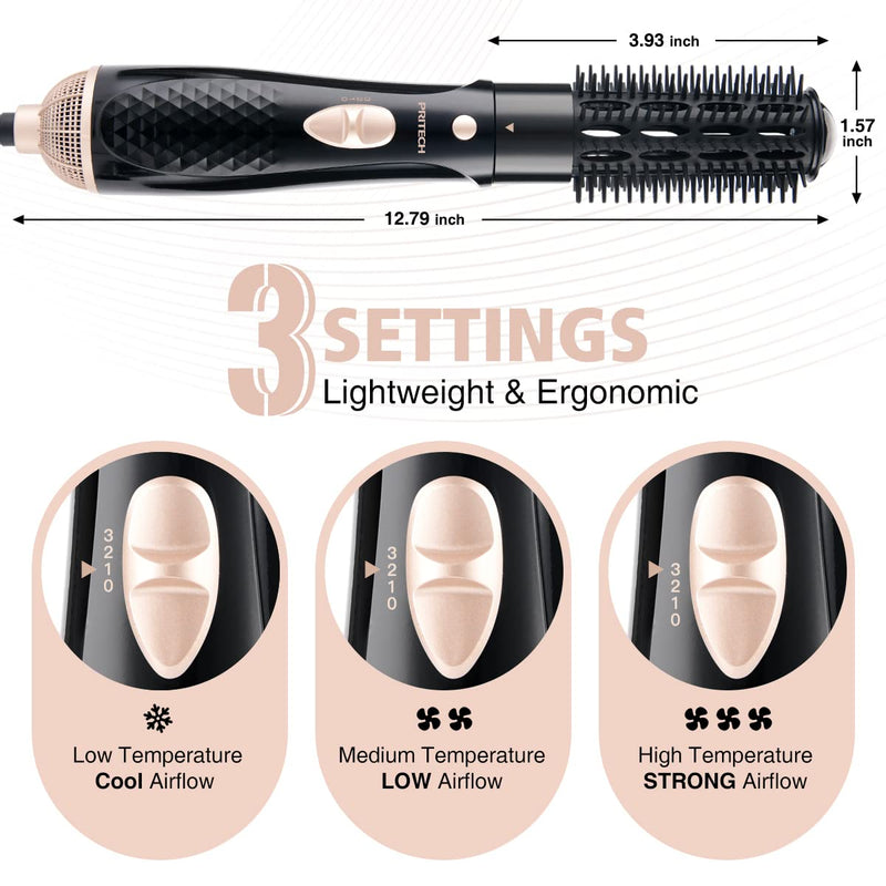 Hair Dryer Brush, Lightweight Hot Air Brush with 2 Heat Speed, 1 Cold Wind | Hot Brush for Hair Styling,Hot Comb Hair Styling Appliances,Volumiser and Curler, Ionic Frizz-Control, 4 Attachments, Black