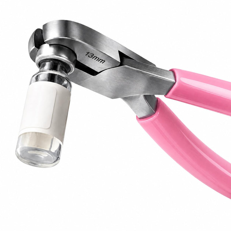 Vial Opener Vial decapper – Stainless Steel Crimp Cap Remover for 13mm and 20mm Vials, Ergonomic Grip, Fast & Safe Aluminum Seal Removal（Pink)