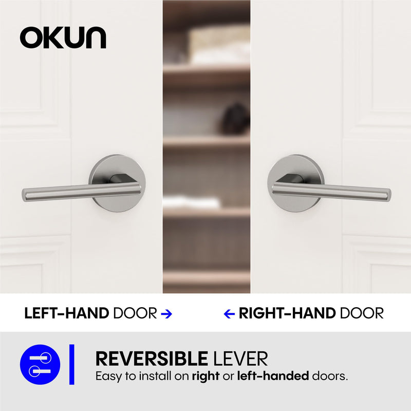 Okun Brio Dummy Door Handle, Brushed Nickel Non-Turning Door Lever 1-Pack – Decorative Reversible Interior Handle for Closet, Pantry, Hallway & French Doors, Sleek Modern Design