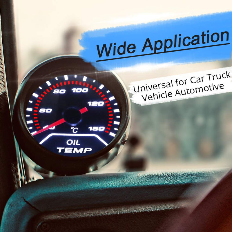 WATERWICH Oil Temperature Gauge Kit with Electronic Sensor-Black Dial 40-150 Celsius 2" 52mm DC 12V Oil Temp Gauge Meter for Car Truck Vehicle Automotive Marine